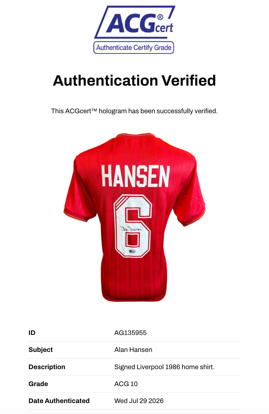 ALAN HANSEN SIGNED LIVERPOOL FC 1986 HOME SHIRT (ACG CERT AG135955)-3