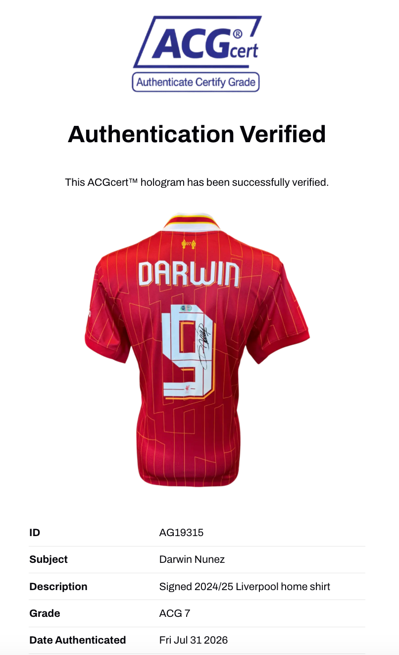 DARWIN NUNEZ SIGNED LIVERPOOL FC 23/24 HOME SHIRT (ACG CERT AG19315)-2
