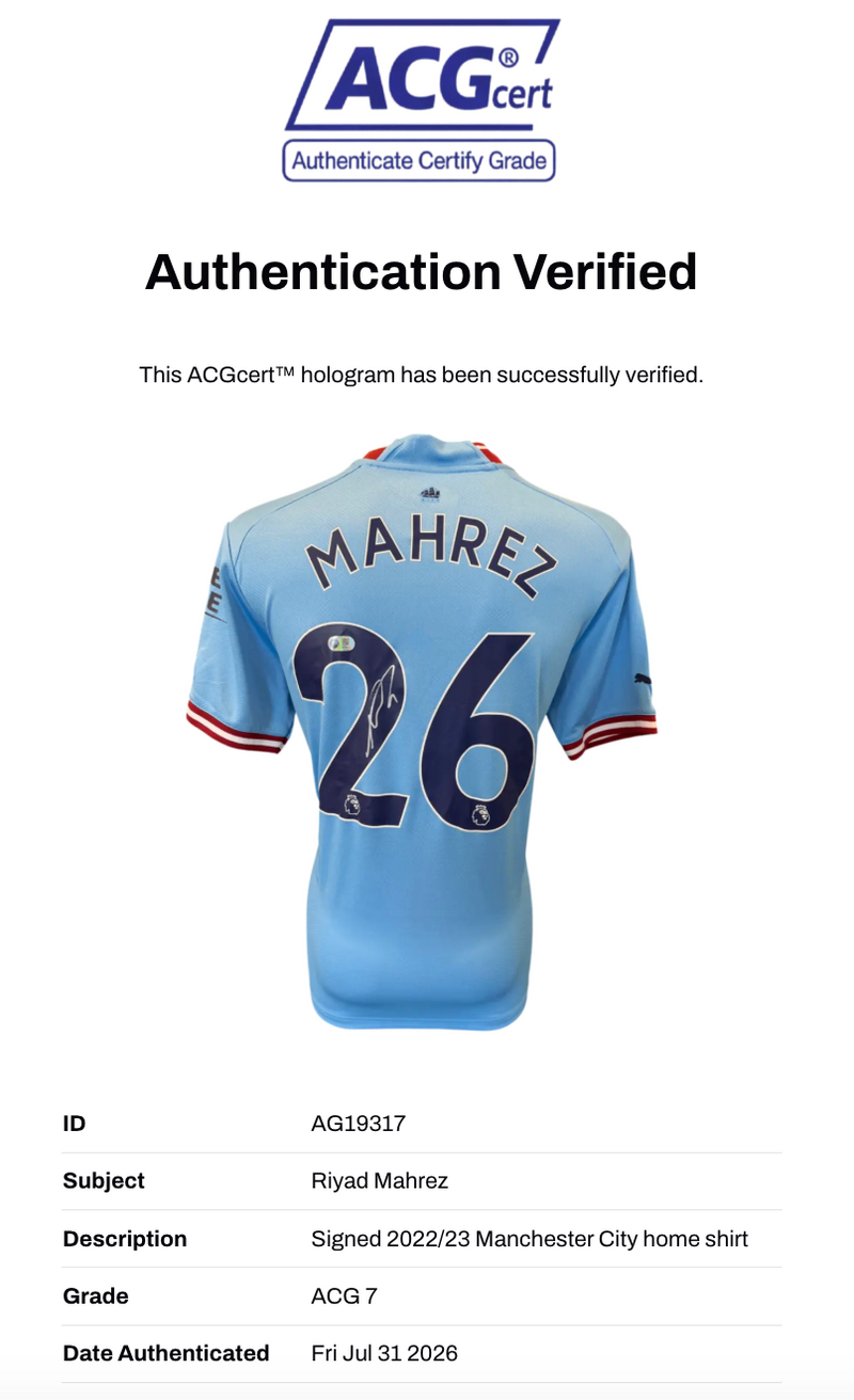 RIYAD MAHREZ SIGNED 2022/23 MANCHESTER CITY HOME SHIRT (ACG CERT AG19317)-2