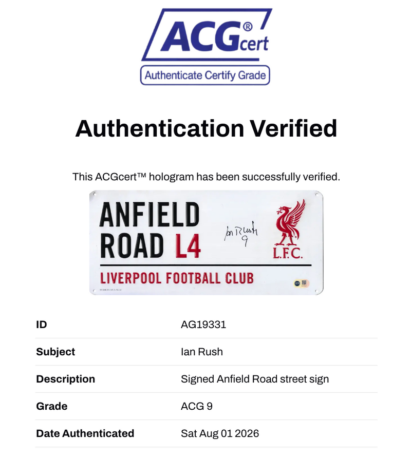 IAN RUSH SIGNED LIVERPOOL FC ANFIELD ROAD STREET SIGN (ACG CERT AG19331)-2