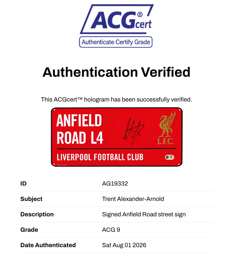 TRENT ALEXANDER-ARNOLD SIGNED LIVERPOOL FC ANFIELD ROAD STREET SIGN (ACG CERT AG19332)-2