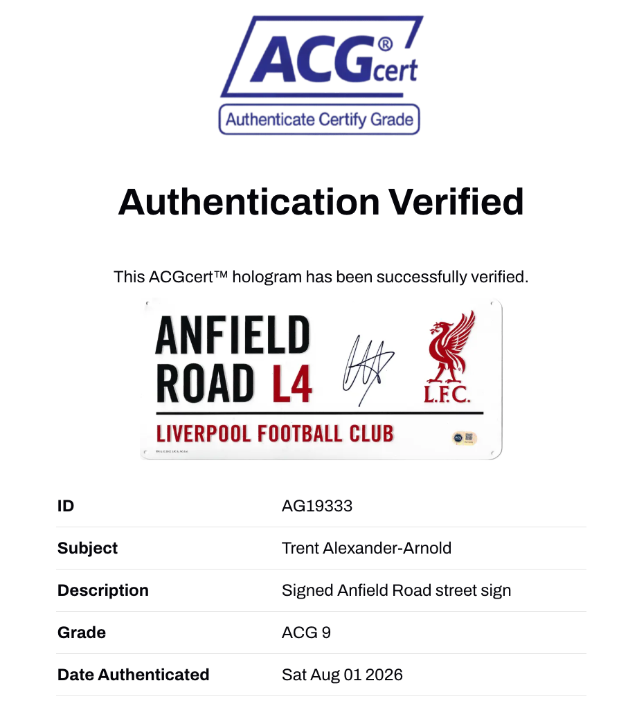 TRENT ALEXANDER-ARNOLD SIGNED LIVERPOOL FC ANFIELD ROAD STREET SIGN (ACG CERT AG19333)-2