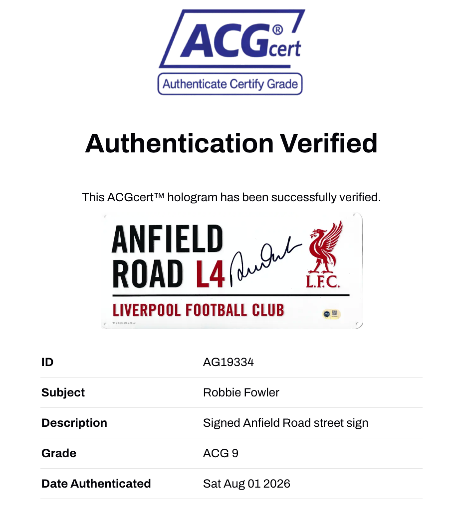 ROBBIE FOWLER SIGNED LIVERPOOL FC ANFIELD ROAD STREET SIGN (ACG CERT AG19334)-2