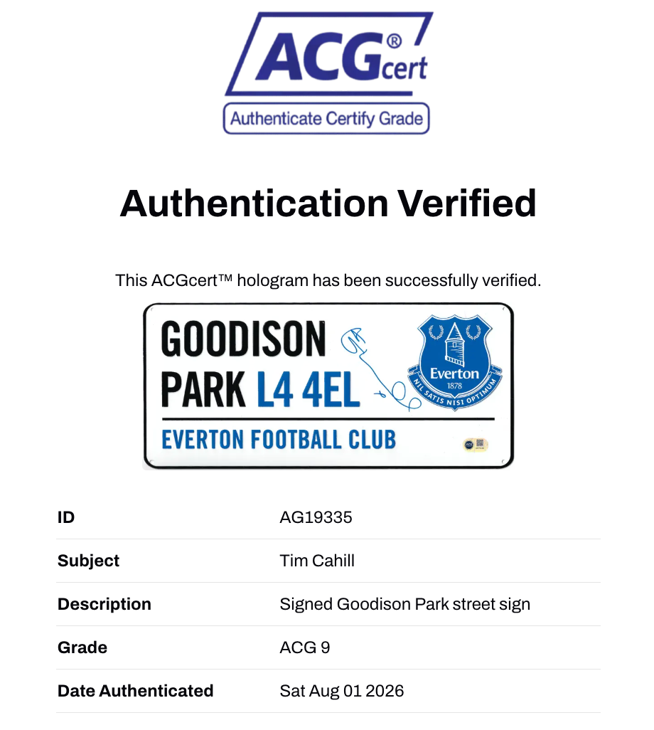 TIM CAHILL SIGNED EVERTON FC GOODISON PARK STREET SIGN (ACG CERT AG19335)-2