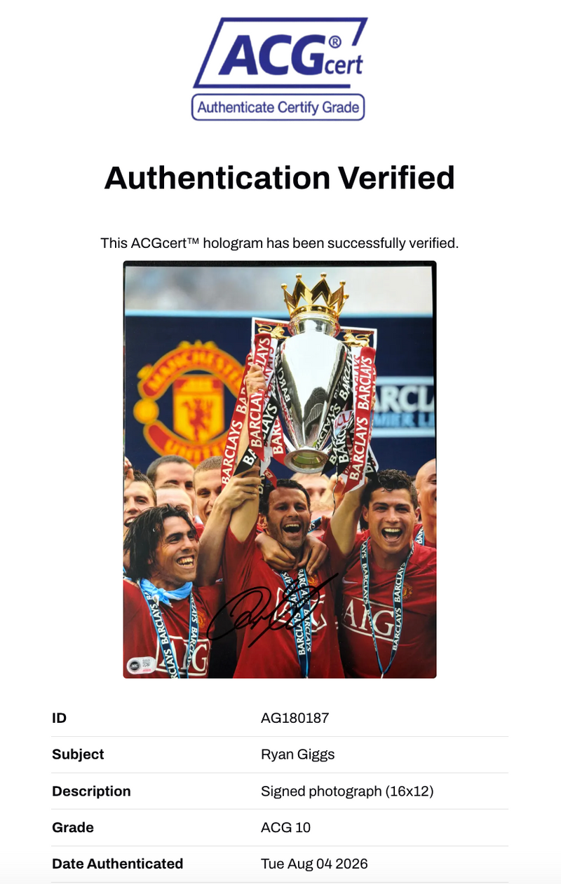 RYAN GIGGS SIGNED MANCHESTER UNITED PL TROPHY 16x12 PHOTO (ACG CERT AG180187)-2