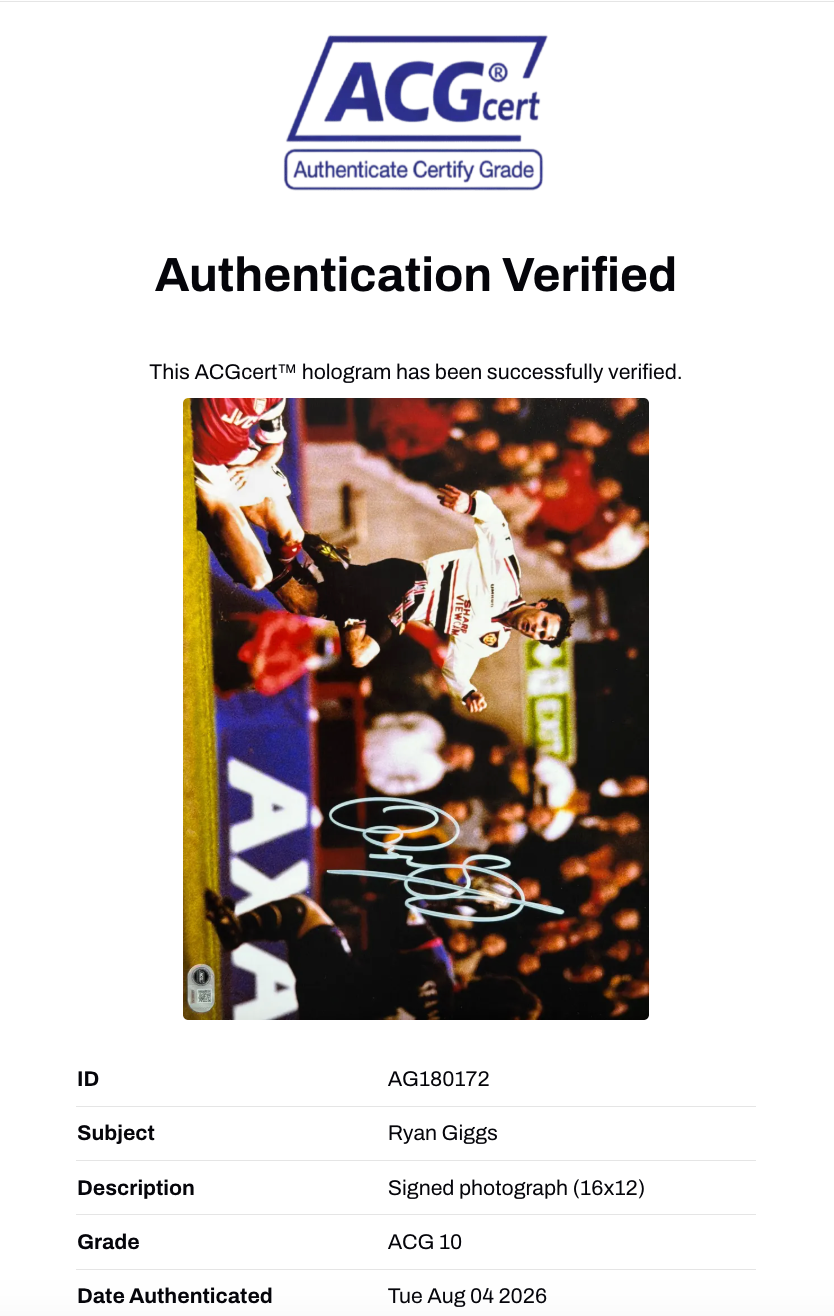 RYAN GIGGS SIGNED MANCHESTER UNITED ARSENAL GOAL 16x12 PHOTO (ACG CERT AG180172)-2