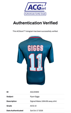 RYAN GIGGS SIGNED WALES 1994/96 AWAY SHIRT (ACG CERT AG135969)-2