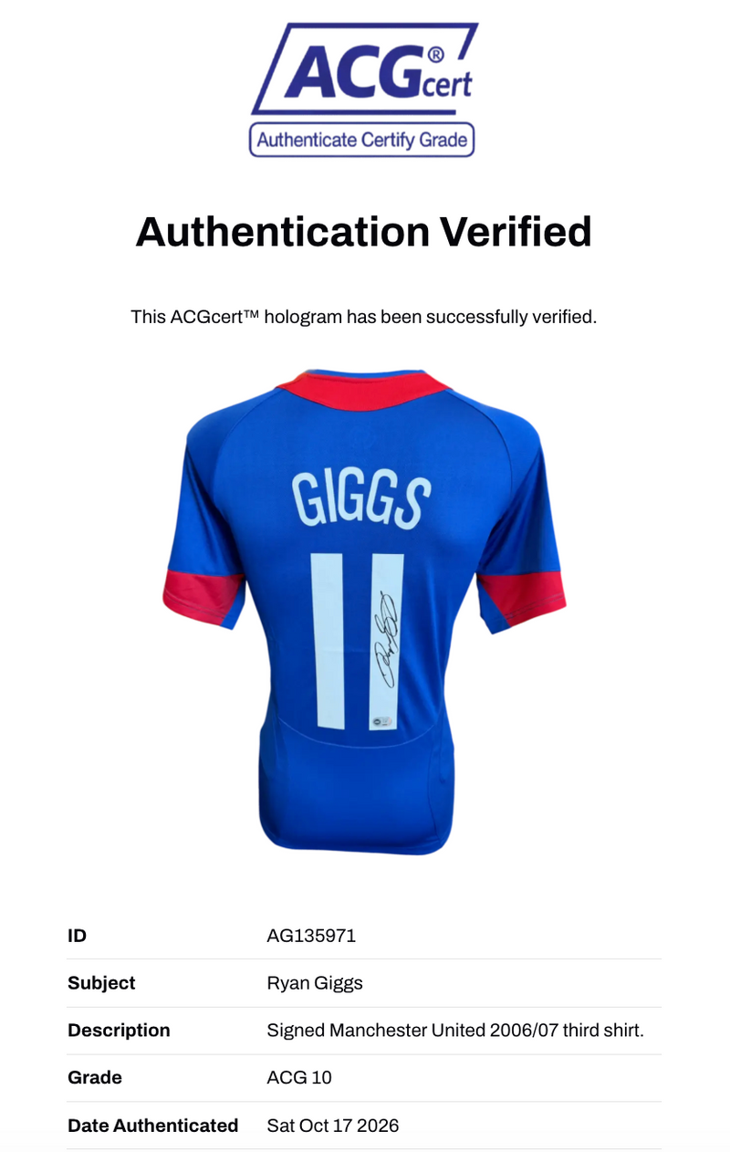 RYAN GIGGS SIGNED MANCHESTER UNITED 2006/07 THIRD SHIRT (ACG CERT AG135971)-2