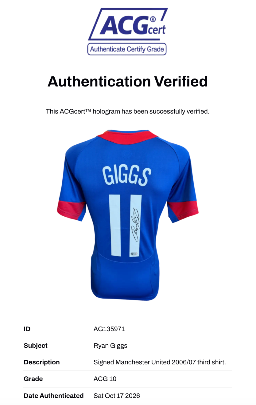 RYAN GIGGS SIGNED MANCHESTER UNITED 2006/07 THIRD SHIRT (ACG CERT AG135971)-2