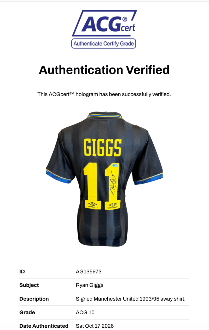 RYAN GIGGS SIGNED MANCHESTER UNITED 1993/95 AWAY SHIRT (ACG CERT AG135973)-2