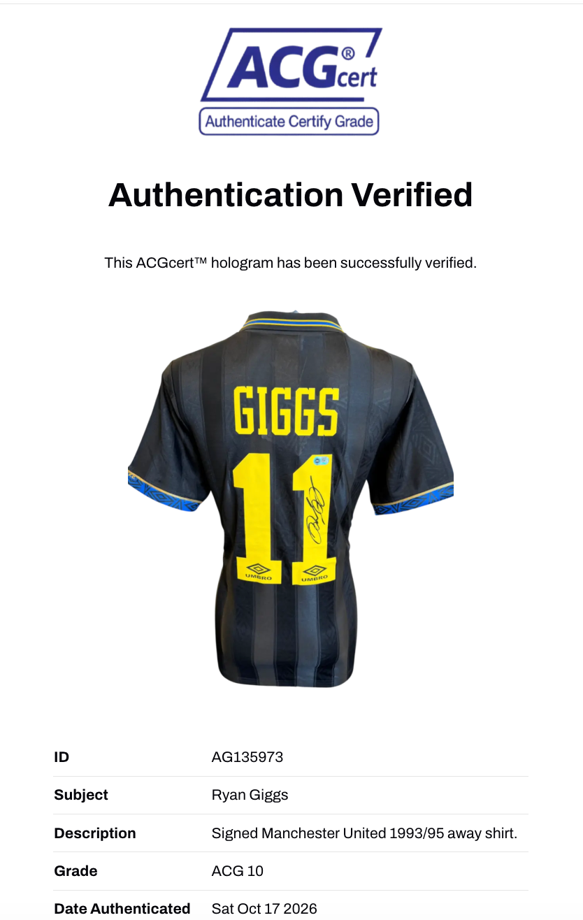 RYAN GIGGS SIGNED MANCHESTER UNITED 1993/95 AWAY SHIRT (ACG CERT AG135973)-2