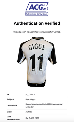RYAN GIGGS SIGNED MANCHESTER UNITED 100TH ANNIVERSARY WHITE SHIRT (ACG CERT AG135974)-2