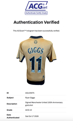 RYAN GIGGS SIGNED MANCHESTER UNITED 100TH ANNIVERSARY GOLD SHIRT (ACG CERT AG135975)-2