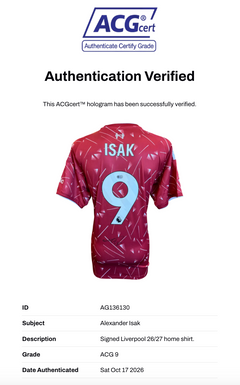ALEXANDER ISAK SIGNED LIVERPOOL 26/27 HOME SHIRT (ACG CERT AG136130)-2