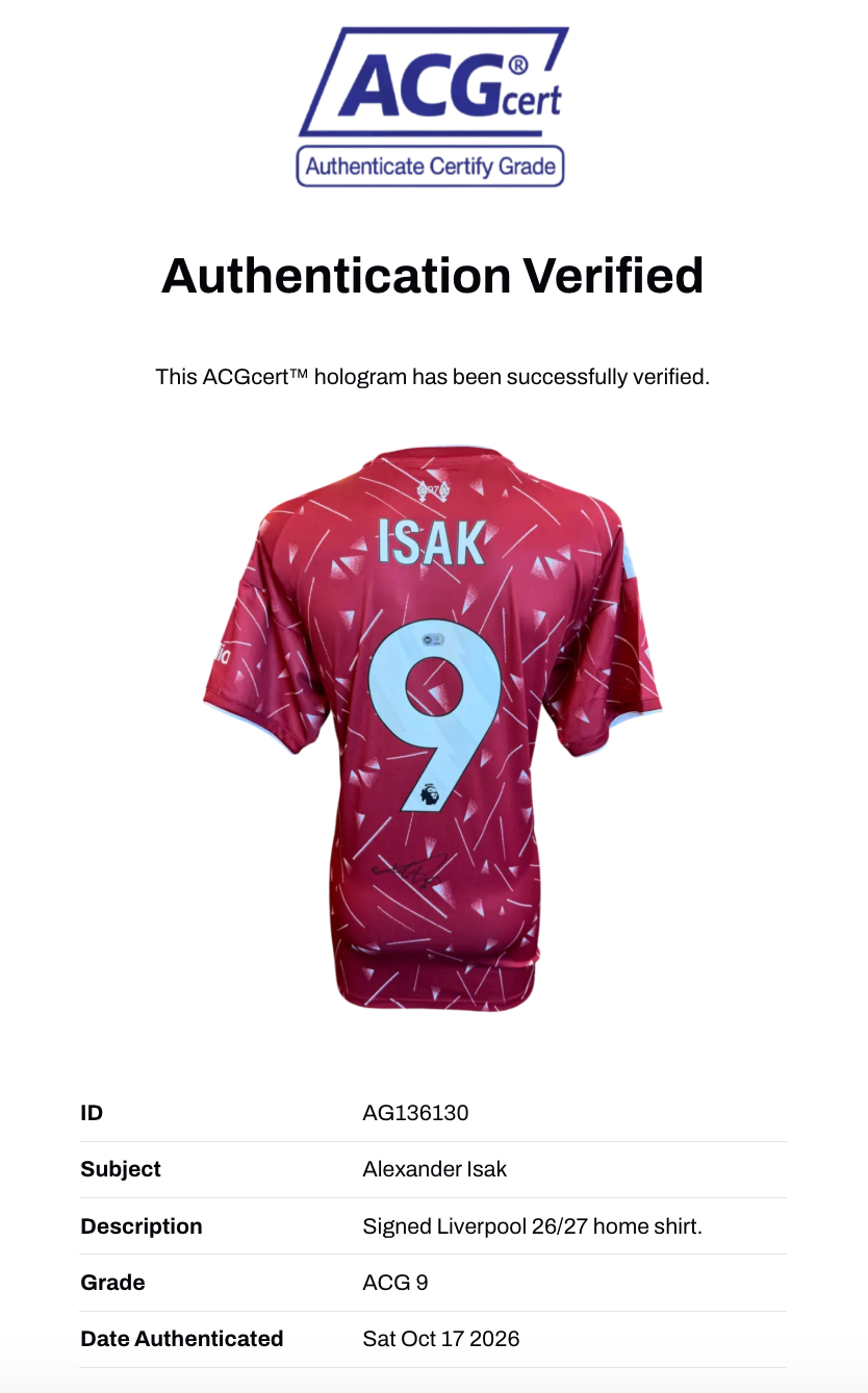 ALEXANDER ISAK SIGNED LIVERPOOL 26/27 HOME SHIRT (ACG CERT AG136130)-2