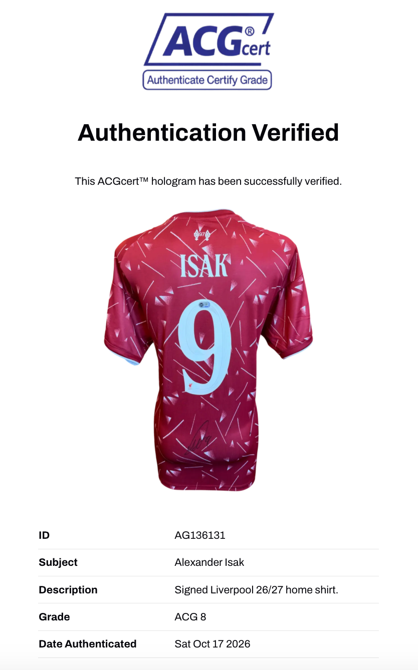 ALEXANDER ISAK SIGNED LIVERPOOL 26/27 HOME SHIRT (ACG CERT AG136131)-2
