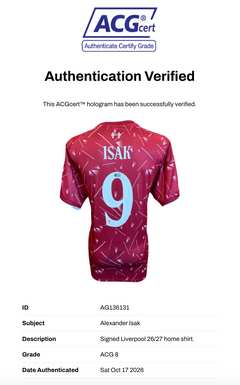ALEXANDER ISAK SIGNED LIVERPOOL 26/27 HOME SHIRT (ACG CERT AG136131)-2