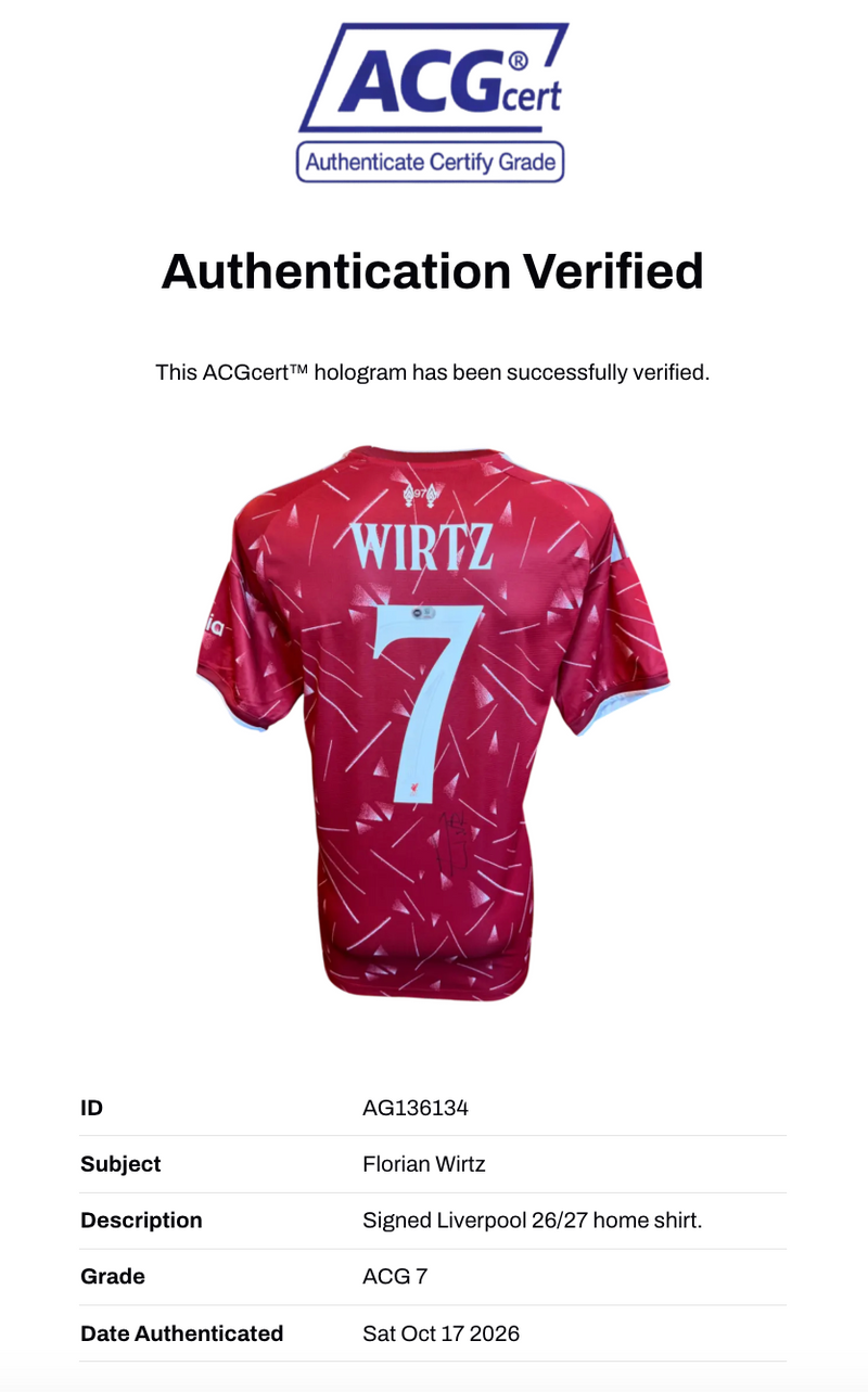 FLORIAN WIRTZ SIGNED LIVERPOOL 26/27 HOME SHIRT (ACG CERT AG136134)-2