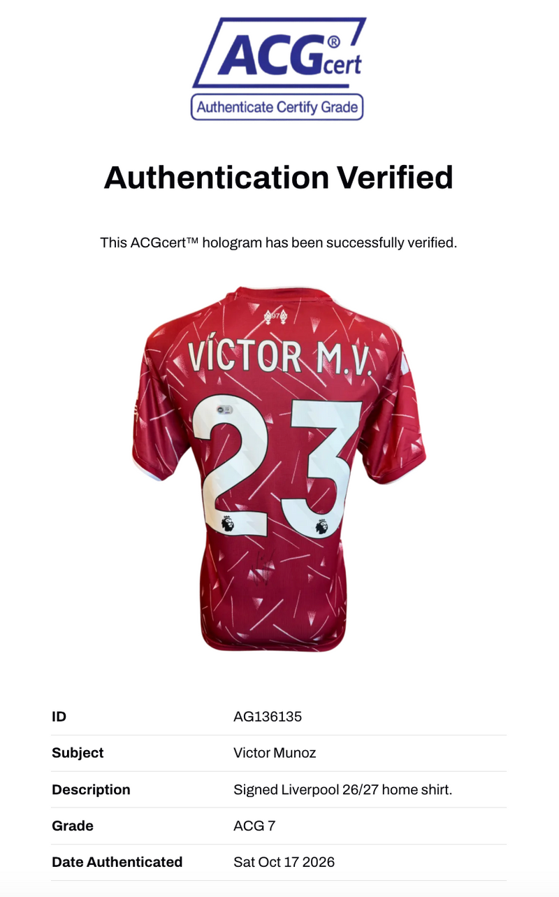 VICTOR MUNOZ SIGNED LIVERPOOL 26/27 HOME SHIRT (ACG CERT AG136135)-2