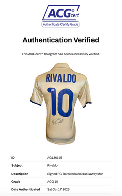 RIVALDO SIGNED FC BARCELONA 2001/03 AWAY SHIRT (ACG CERT AG136145)-3