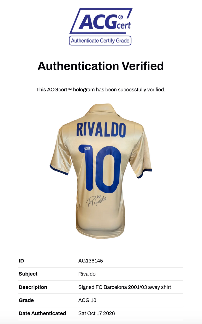 RIVALDO SIGNED FC BARCELONA 2001/03 AWAY SHIRT (ACG CERT AG136145)-3