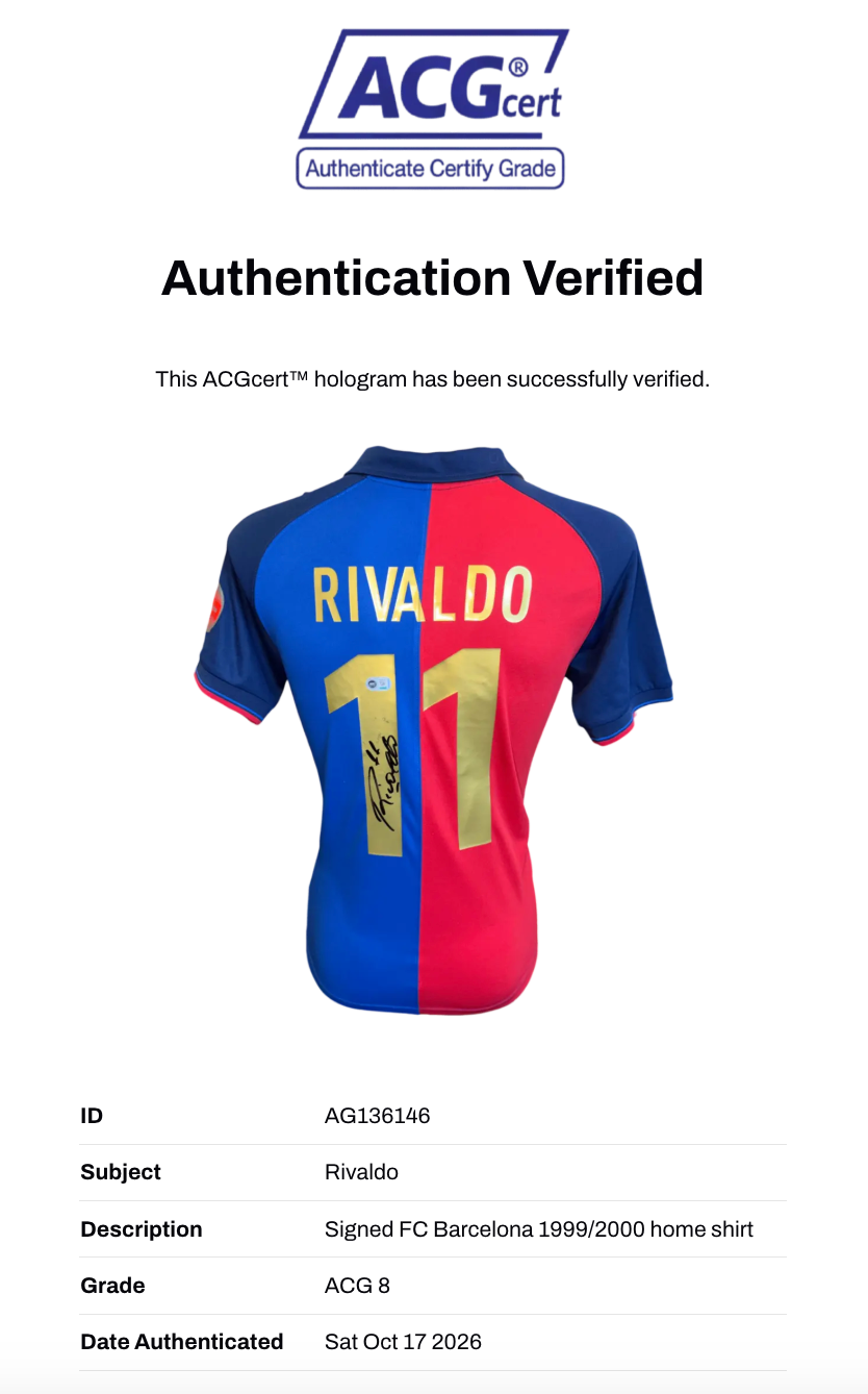 RIVALDO SIGNED FC BARCELONA 1999/00 HOME SHIRT (ACG CERT AG136146)-2