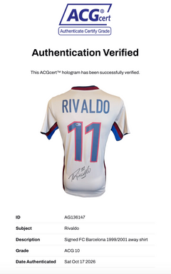RIVALDO SIGNED FC BARCELONA 1999/01 AWAY SHIRT (ACG CERT AG136147)-2