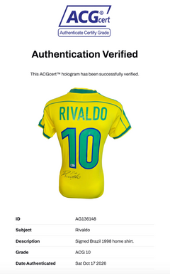 RIVALDO SIGNED BRAZIL 1998 WORLD CUP HOME SHIRT (ACG CERT AG136148)-2
