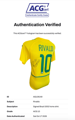 RIVALDO SIGNED BRAZIL 2002 WORLD CUP HOME SHIRT (ACG CERT AG136149)-3