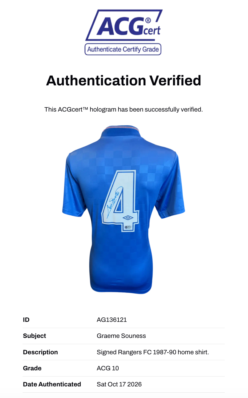 GRAEME SOUNESS SIGNED RANGERS FC 1987/90 HOME SHIRT (ACG CERT AG136121)-2