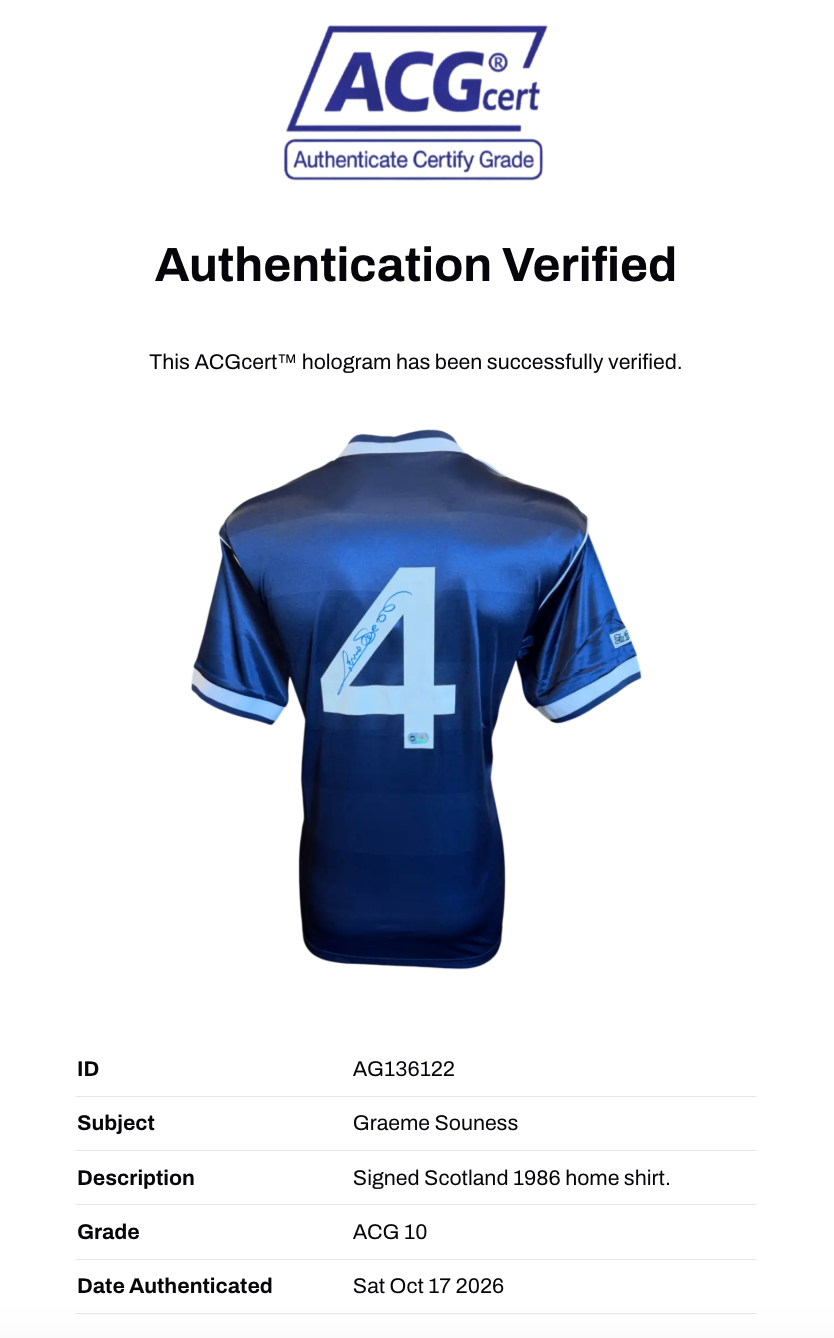 GRAEME SOUNESS SIGNED SCOTLAND 1986 WORLD CUP HOME SHIRT (ACG CERT AG136122)-2