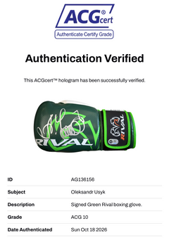 OLEKSANDR USYK SIGNED GREEN RIVAL BOXING GLOVE UNDISPUTED CHAMP (ACG CERT AG136156)-2