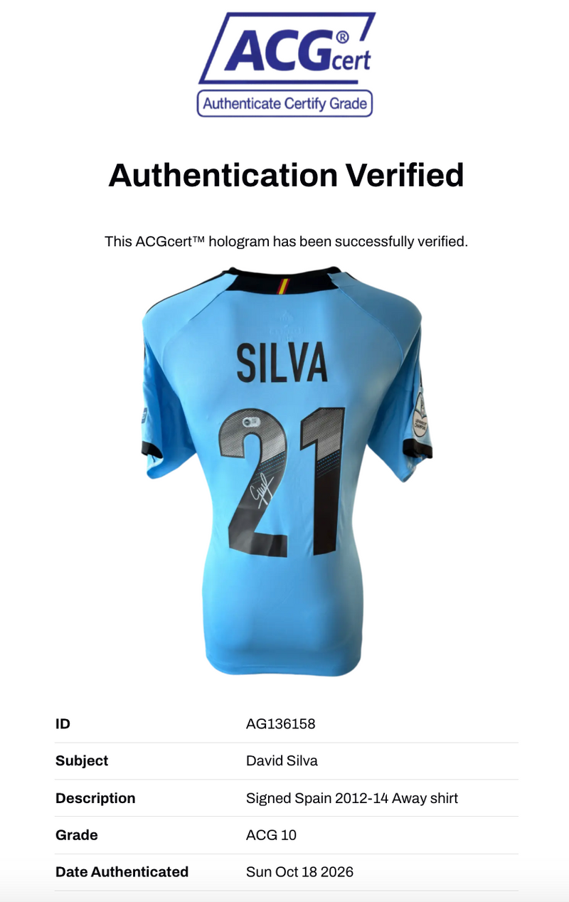 DAVID SILVA SIGNED SPAIN 2012/14 EURO 2012 AWAY SHIRT (ACG CERT AG136158)-3