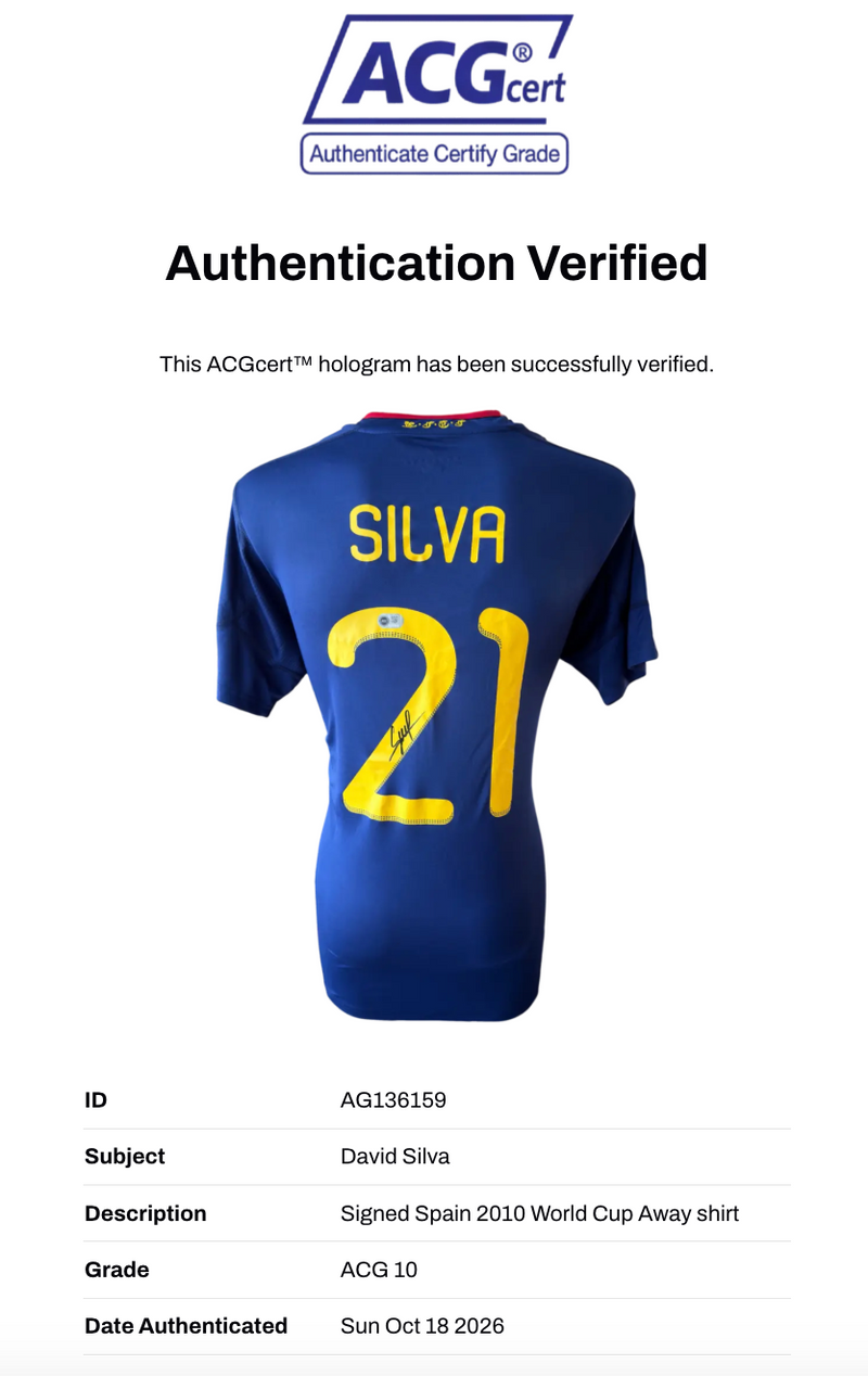 DAVID SILVA SIGNED SPAIN 2010 WORLD CUP WINNERS AWAY SHIRT (ACG CERT AG136159)-3
