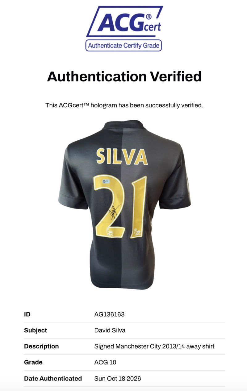 DAVID SILVA SIGNED MANCHESTER CITY 2013/14 AWAY SHIRT (ACG CERT AG136163)-3