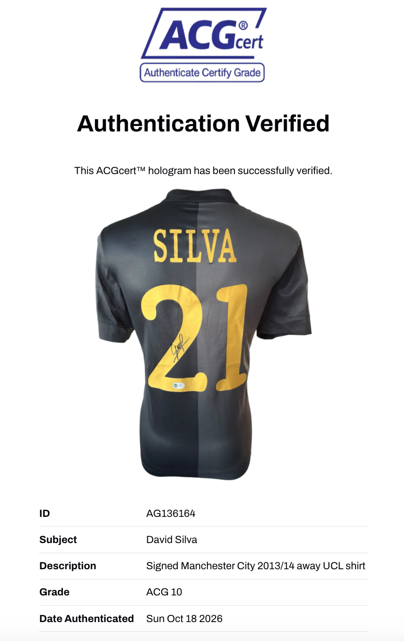 DAVID SILVA SIGNED MANCHESTER CITY 2013/14 AWAY UCL SHIRT (ACG CERT AG136164)-3