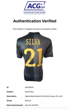 DAVID SILVA SIGNED MANCHESTER CITY 2013/14 AWAY UCL SHIRT (ACG CERT AG136164)-3
