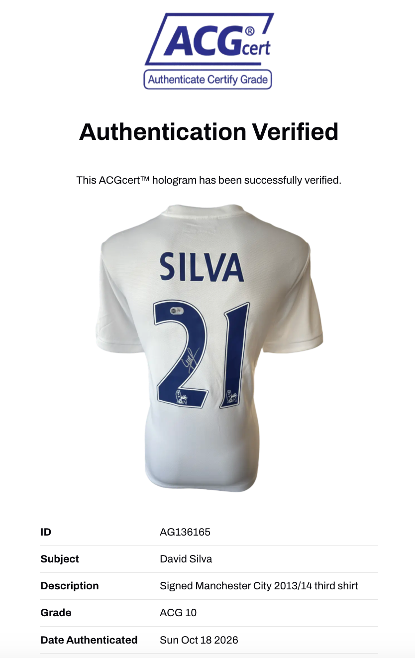 DAVID SILVA SIGNED MANCHESTER CITY 2013/14 THIRD SHIRT (ACG CERT AG136165)-3