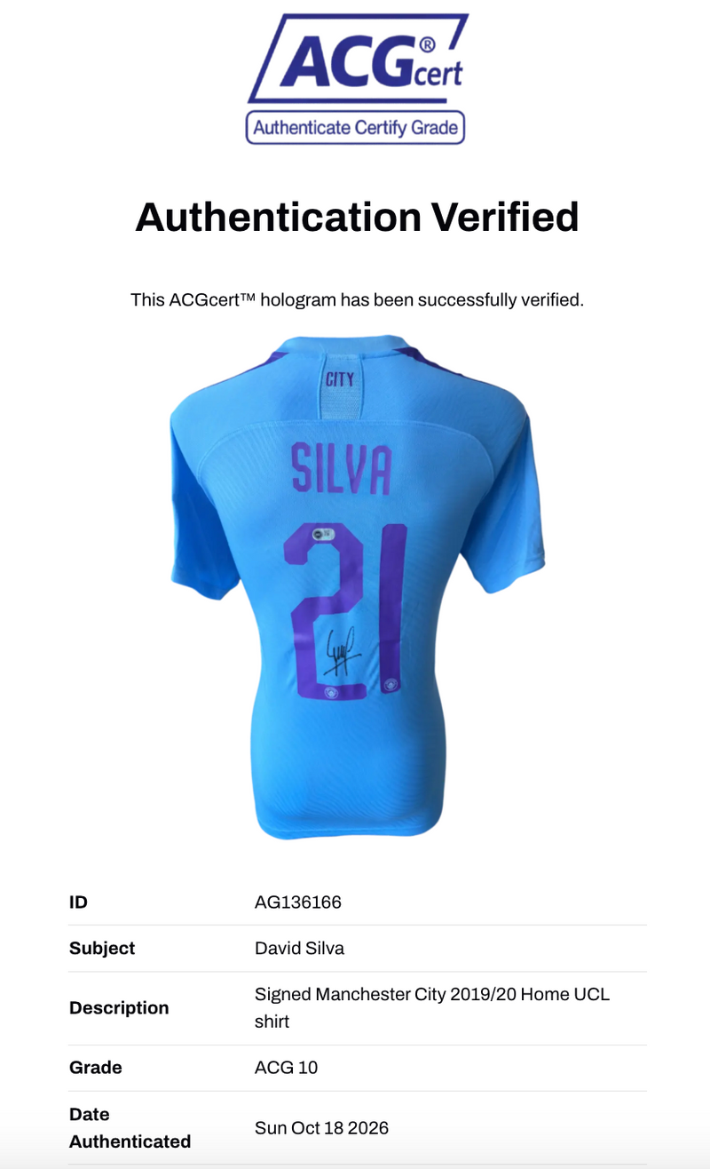 DAVID SILVA SIGNED MANCHESTER CITY 2019/20 HOME UCL SHIRT (ACG CERT AG136166)-3
