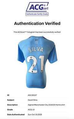 DAVID SILVA SIGNED MANCHESTER CITY 2019/20 HOME SHIRT (ACG CERT AG136167)-3