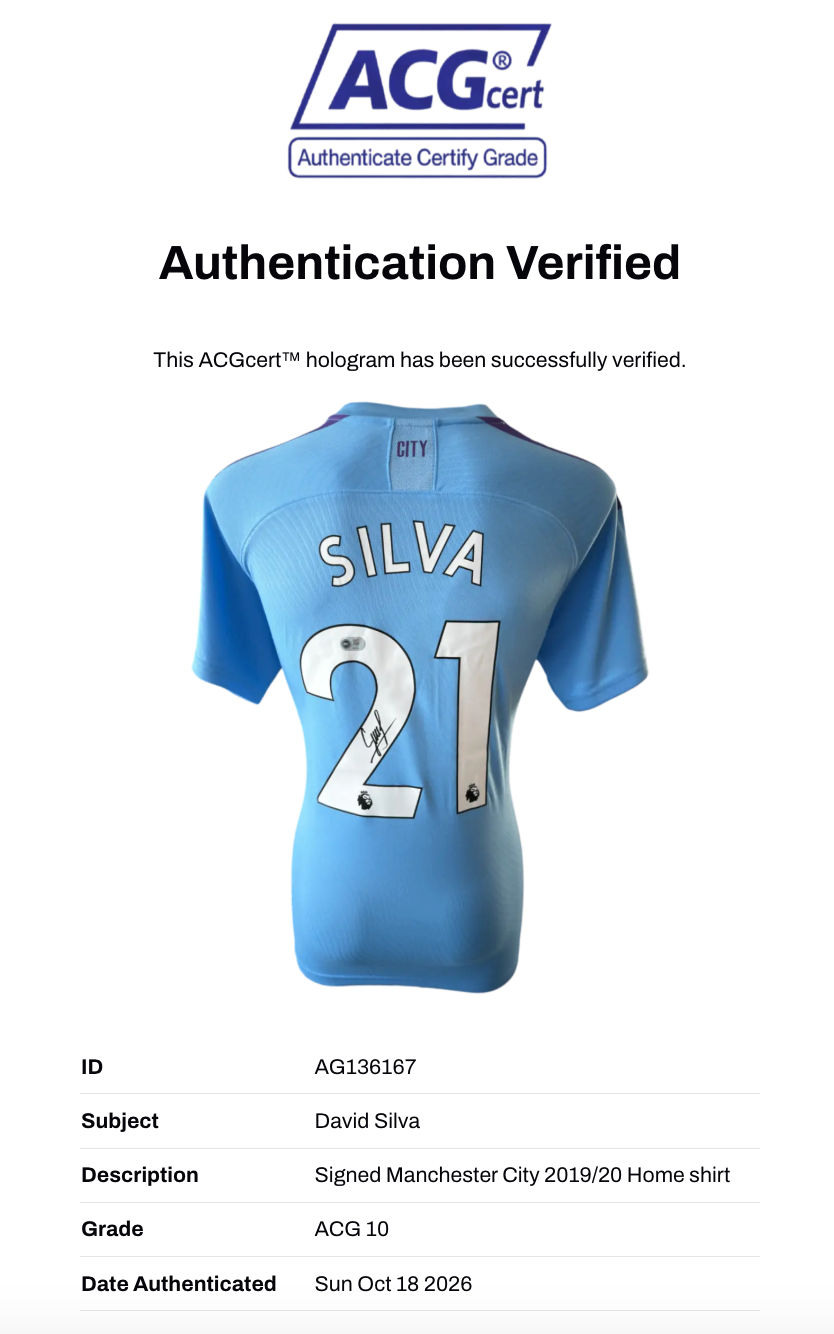 DAVID SILVA SIGNED MANCHESTER CITY 2019/20 HOME SHIRT (ACG CERT AG136167)-3