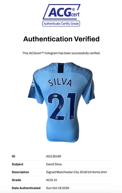 DAVID SILVA SIGNED MANCHESTER CITY 2018/19 HOME SHIRT (ACG CERT AG136168)-3