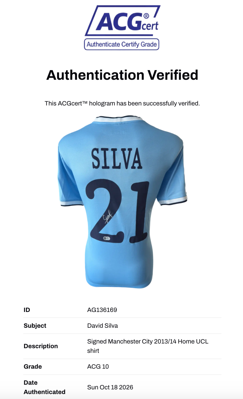 DAVID SILVA SIGNED MANCHESTER CITY 2013/14 HOME UCL SHIRT (ACG CERT AG136169)-3