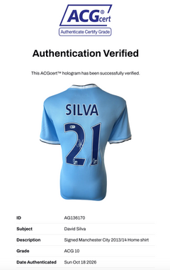 DAVID SILVA SIGNED MANCHESTER CITY 2013/14 HOME SHIRT (ACG CERT AG136170)-3