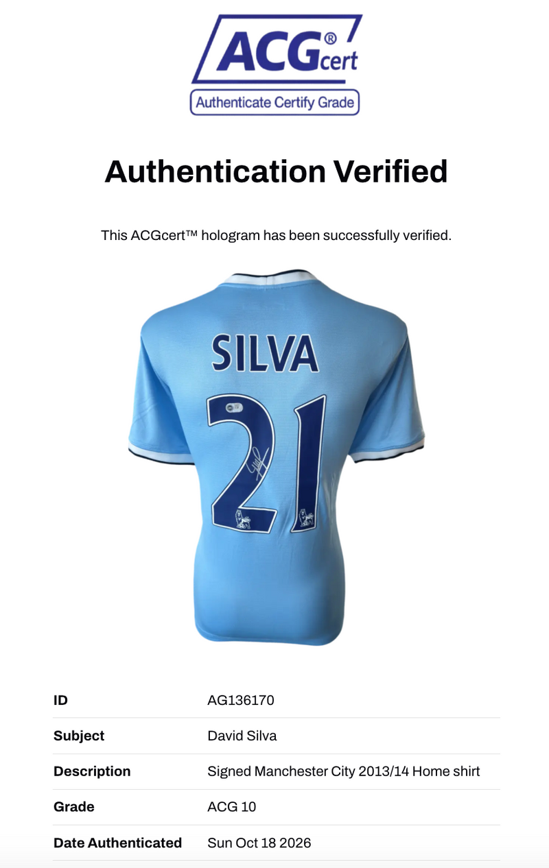 DAVID SILVA SIGNED MANCHESTER CITY 2013/14 HOME SHIRT (ACG CERT AG136170)-3