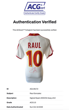 RAUL SIGNED SPAIN 2000/02 AWAY SHIRT (ACG CERT AG136172)-3