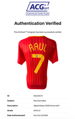 RAUL SIGNED SPAIN 2006/08 HOME SHIRT (ACG CERT AG136174)-3
