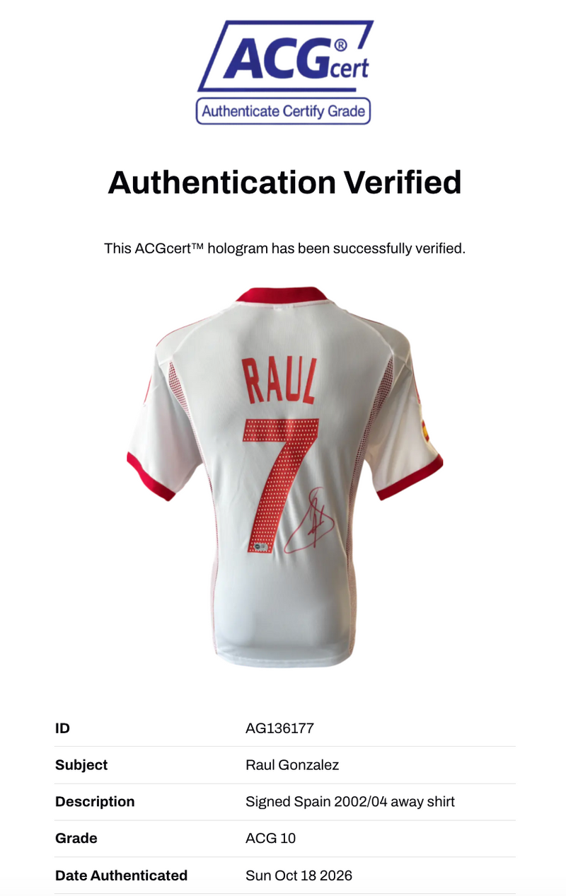RAUL SIGNED SPAIN 2002/04 AWAY SHIRT (ACG CERT AG136177)-3