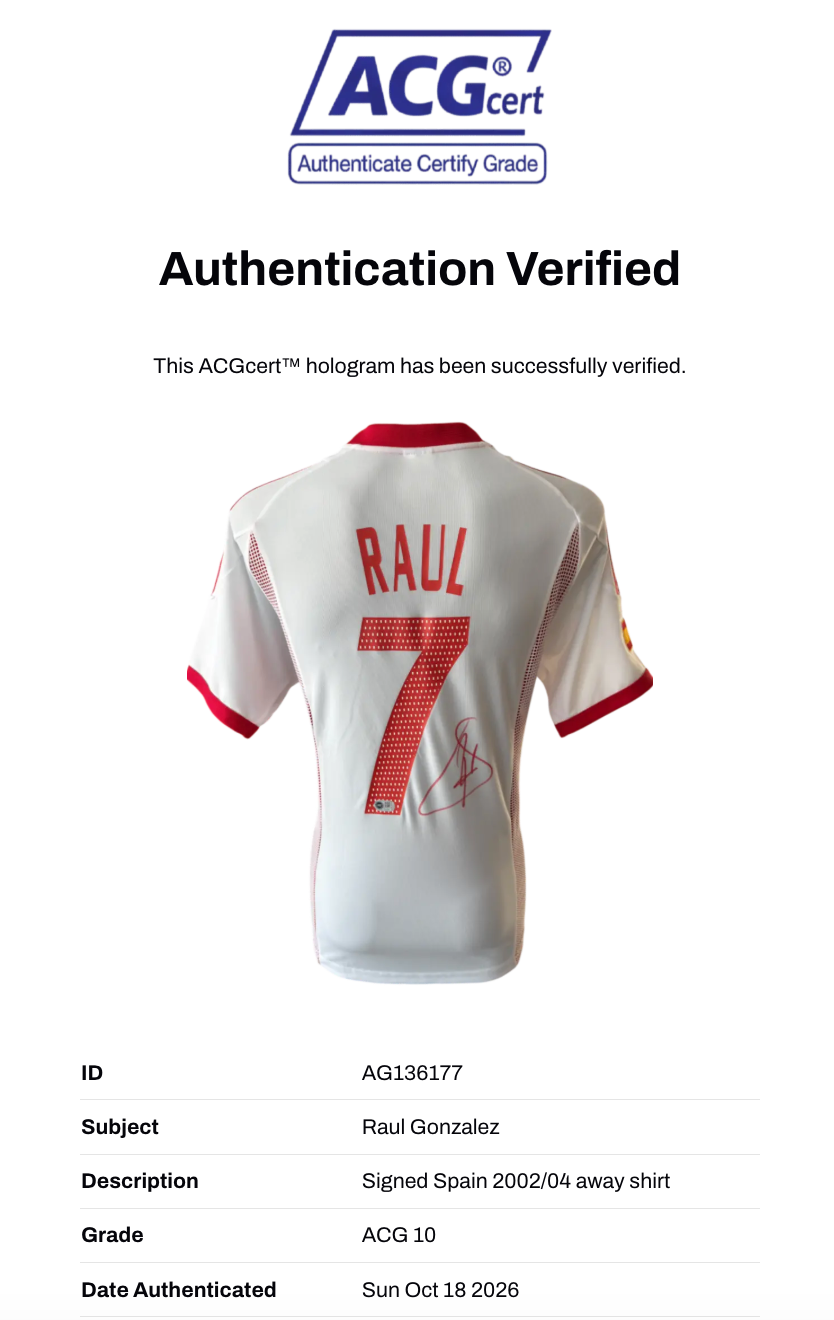 RAUL SIGNED SPAIN 2002/04 AWAY SHIRT (ACG CERT AG136177)-3