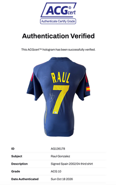RAUL SIGNED SPAIN 2002/04 THIRD SHIRT (ACG CERT AG136178)-3
